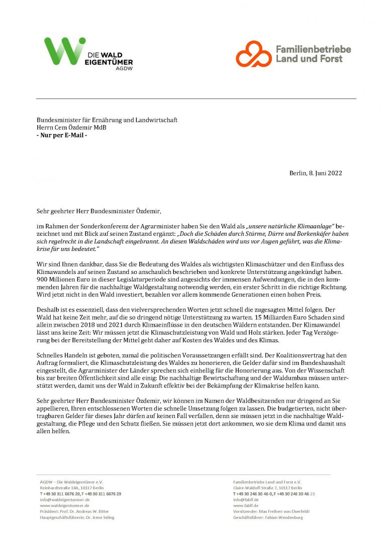 Offener Brief an Landwirtschaftsminister Cem Özdemir Wald ist